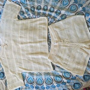 Aerie Cream Crochet Sweater and Shorts Cover Set